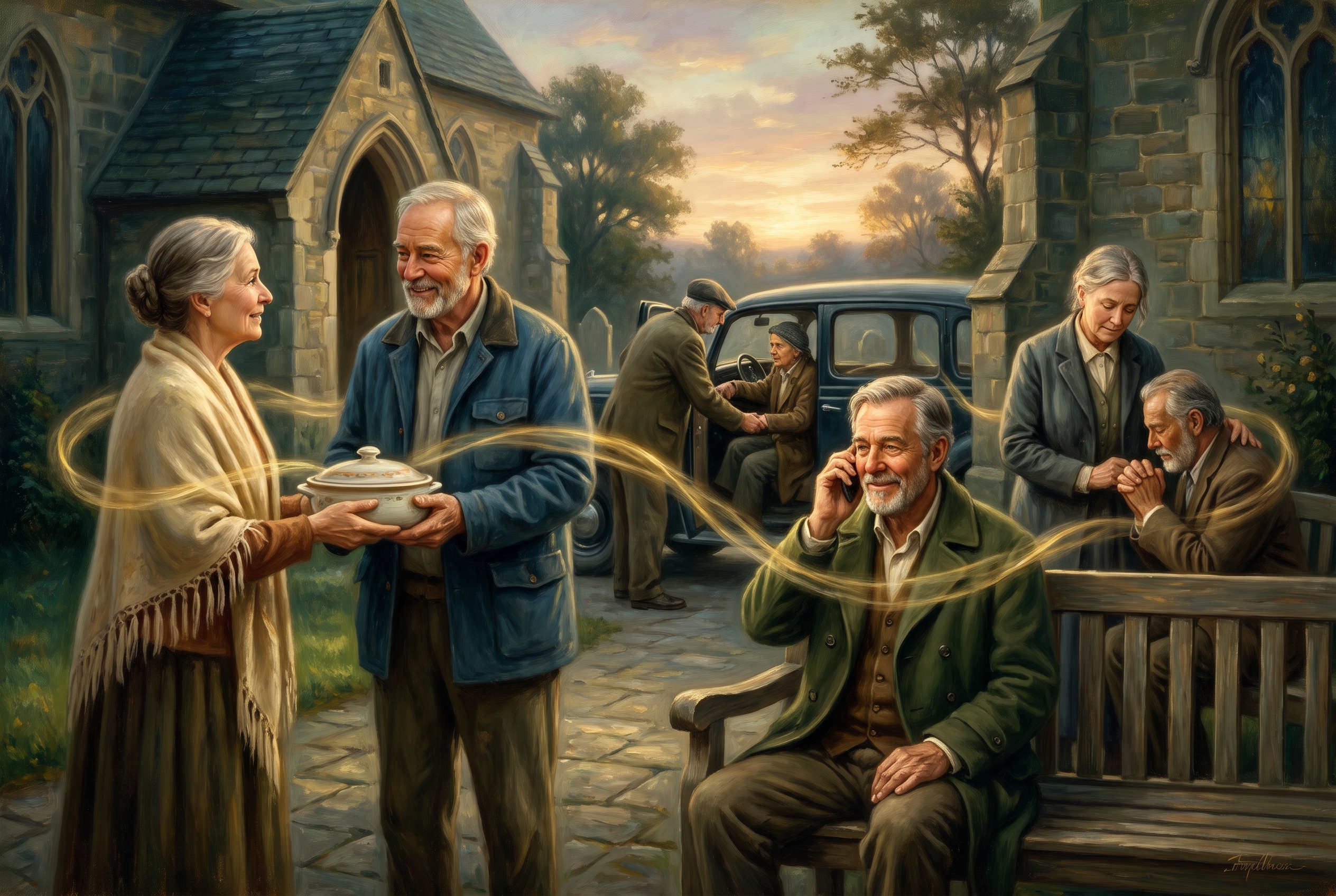 Ordinary acts of ministry connected by a ribbon of golden light