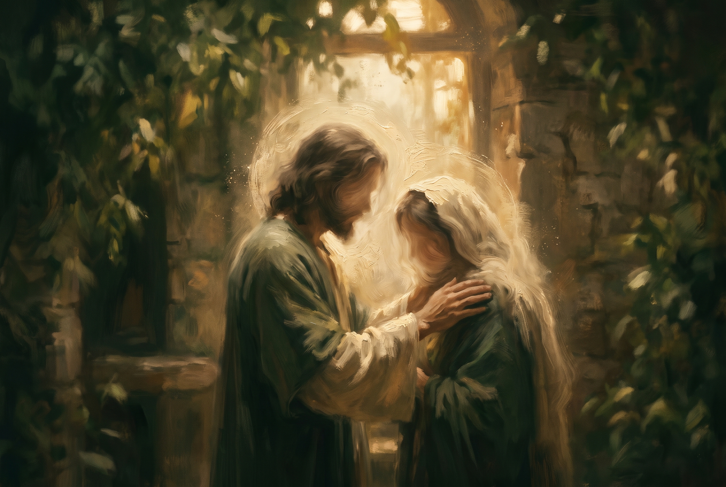 A hand laid gently on another’s shoulder in blessing